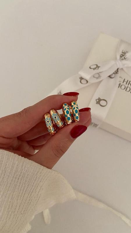 گوشواره میناکاری آبی و صورتی