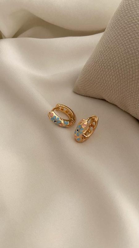 گوشواره میناکاری آبی و صورتی