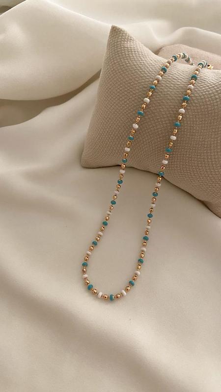 گردنبند میناکاری فیروزی ای و سفید