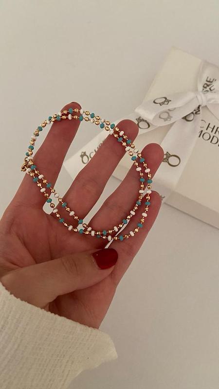 گردنبند میناکاری فیروزه ای و سفید