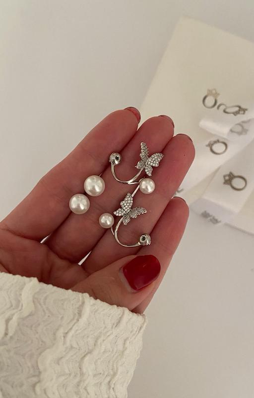 گوشواره پروانه و مروارید سیلور