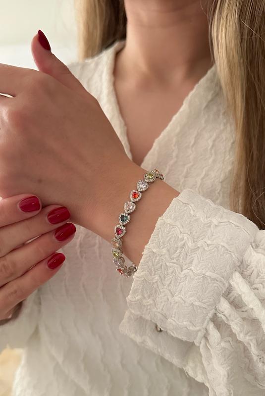 دستبند جواهری قلبی مولتی کالر