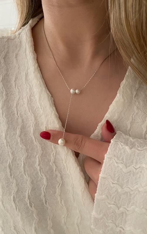 گردنبند مینیمال سه مروارید سیلور