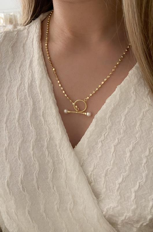 گردنبند سکه ای قفل تی مرواریدی