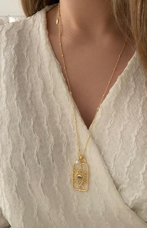 گردنبند بلند چشم و مروارید / 60cm