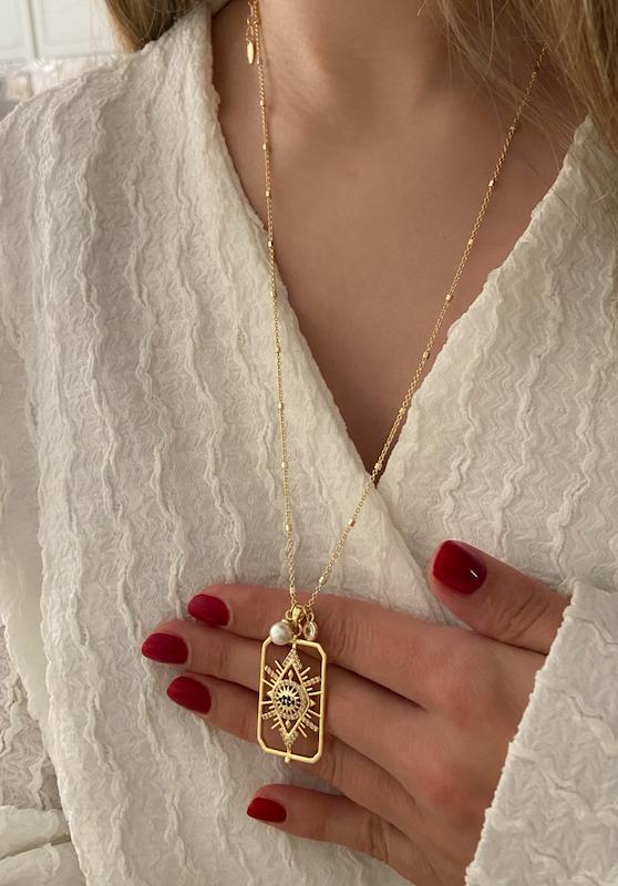 گردنبند بلند چشم و مروارید / 60cm