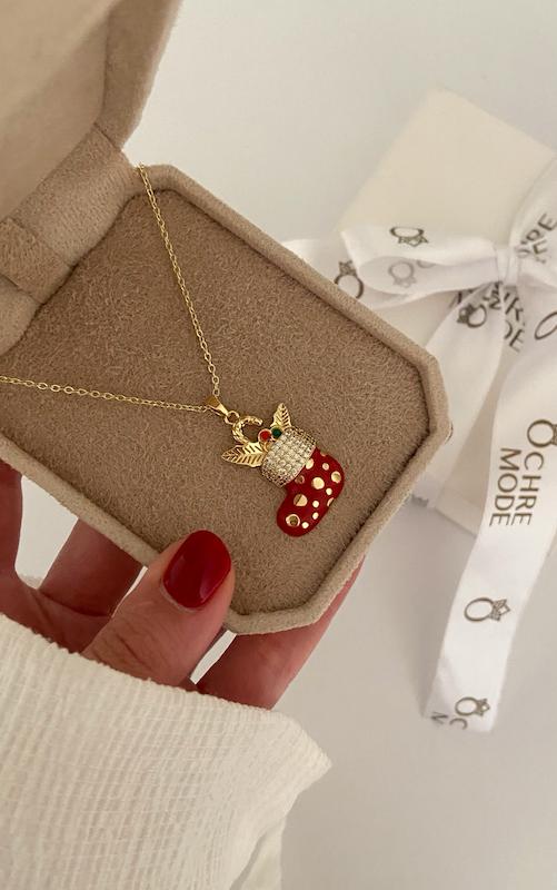 گردنبند جوراب قرمز و طلایی