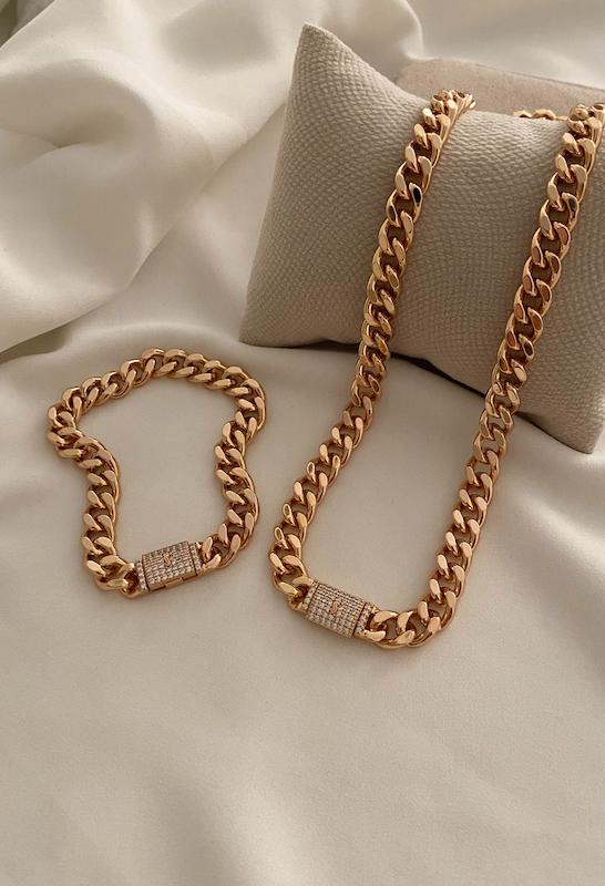 ست کارتیه قفل کوبایی جواهری/ آبکاری 18k