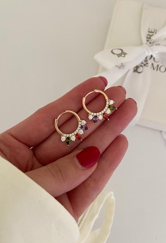 گوشواره حلقه ای اشک رنگی جواهری