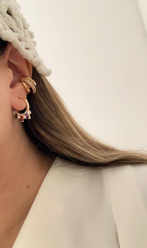 گوشواره حلقه ای اشک رنگی جواهری