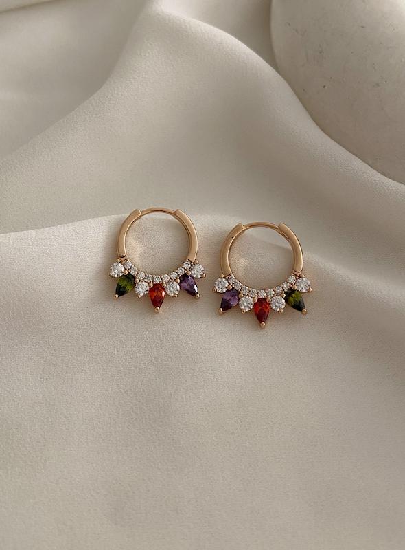گوشواره حلقه ای اشک رنگی جواهری