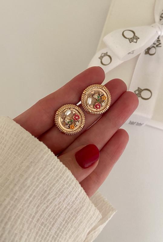 گوشواره میناکاری گل سرخابی و نارنجی