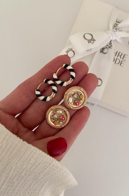گوشواره میناکاری گل سرخابی و نارنجی