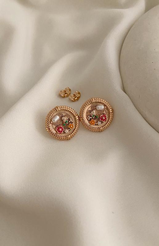 گوشواره میناکاری گل سرخابی و نارنجی