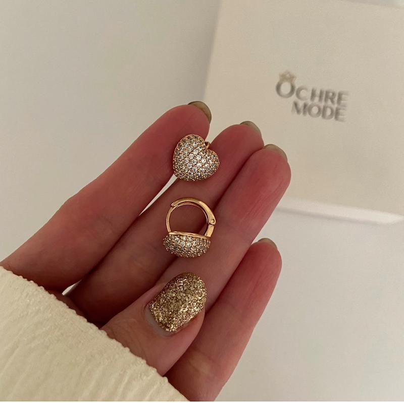 گوشواره قلب فول نگین