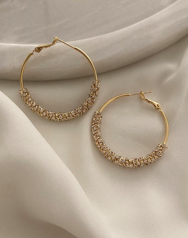 گوشواره حلقه ای فول نگین و تراش