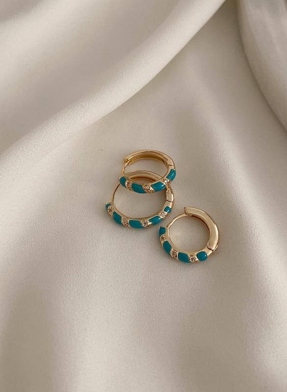 گوشواره سه حلقه میناکاری آبی
