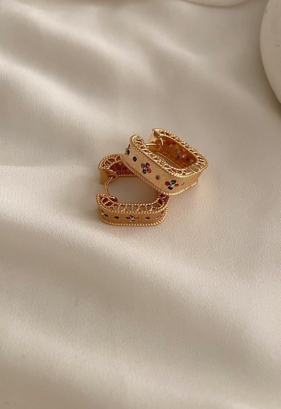 گوشواره مستطیل گل رنگی