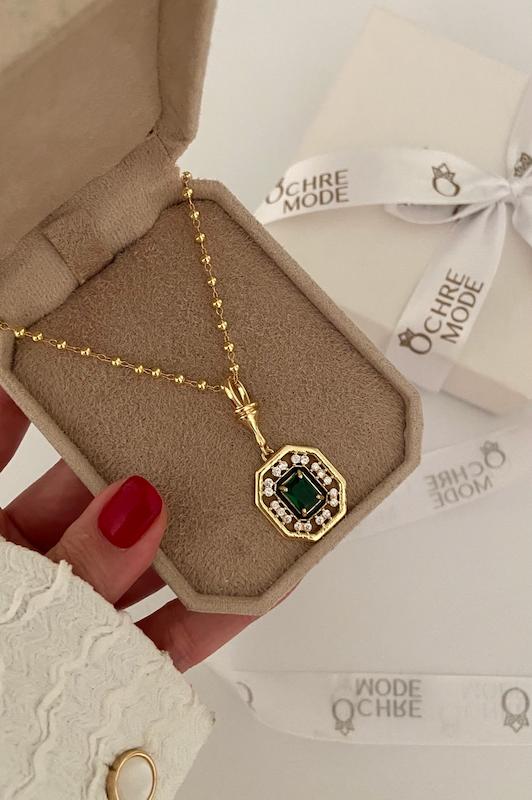 گردنبند سرنای با سنگ سبز