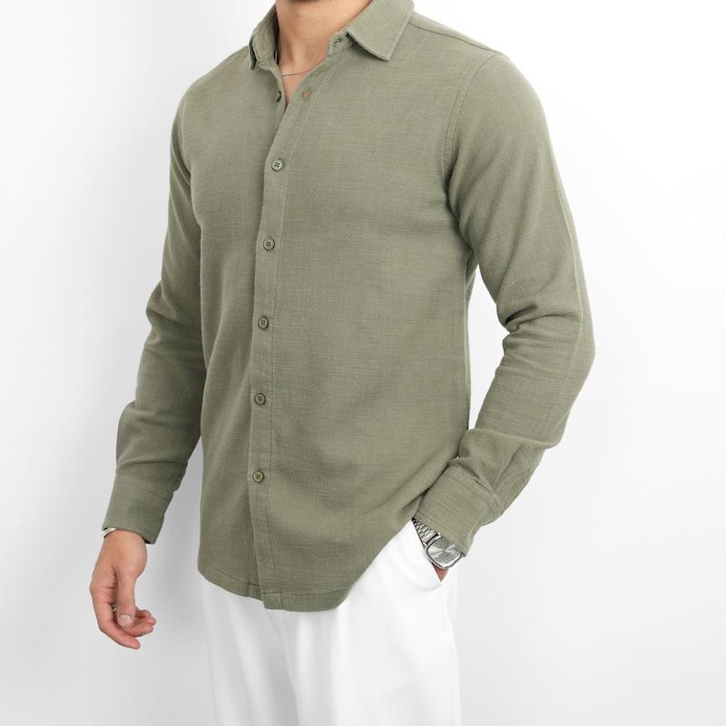 پیراهن مردانه استین بلند کنفی ساده کد 100554