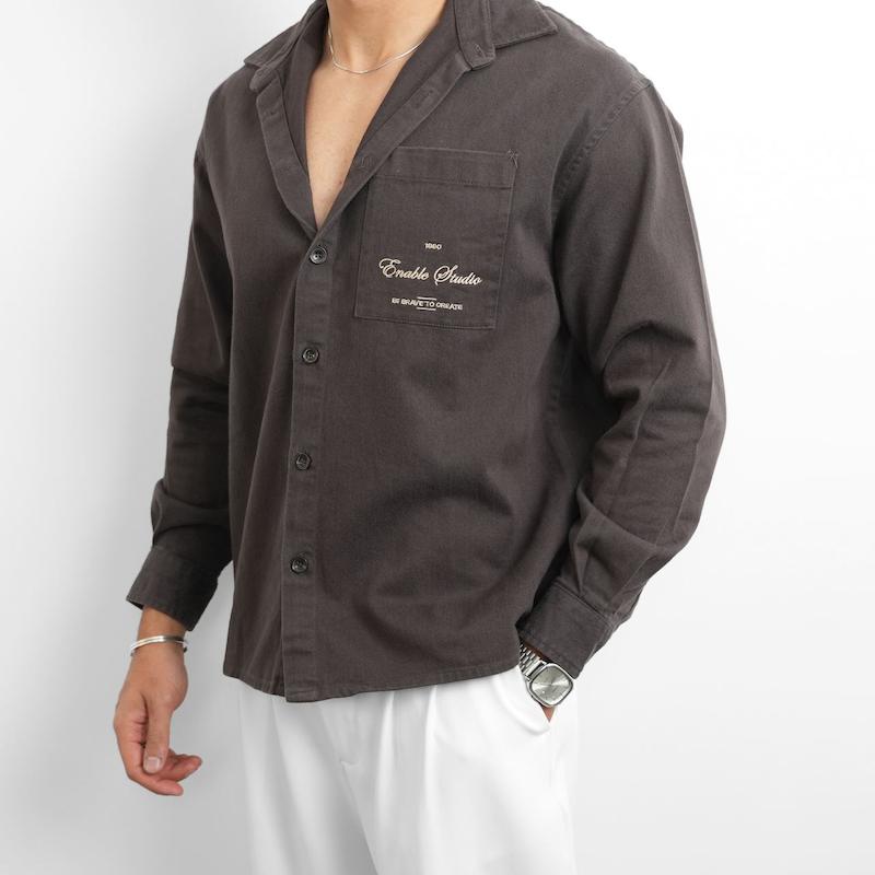 پیراهن مردانه استین بلند کتان گلدوزی کد 100556