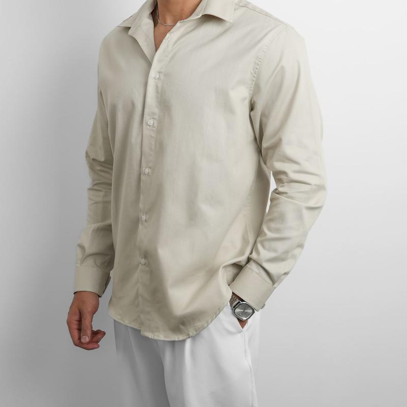 پیراهن مردانه استین بلند ساده کتان کد 100558