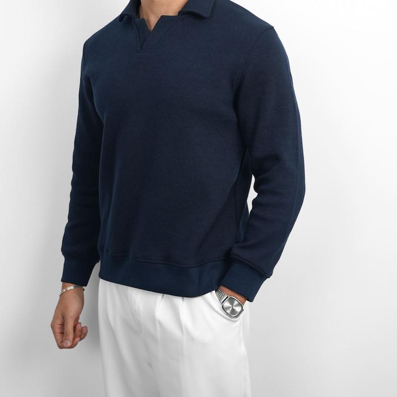 پولوشرت مردانه استین بلند یقه شکاری کد 100559