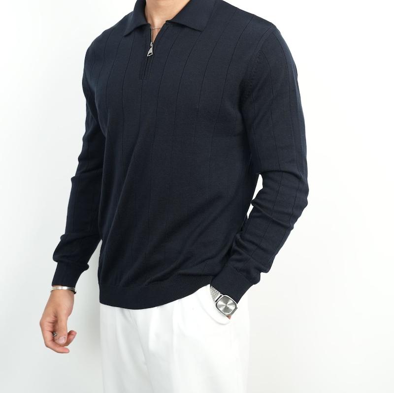 پولوشرت مردانه بافت استین بلند یقه شکاری کد 100560