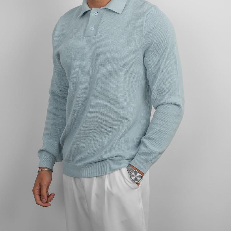 پولوشرت مردانه استین بلند بافت دکمه دار کد 100561