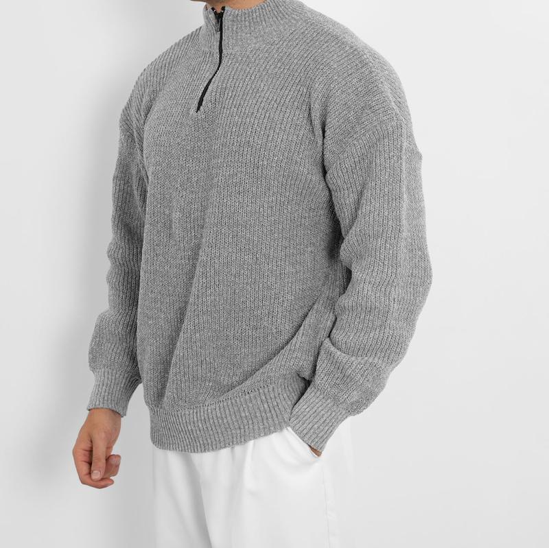 سوییتشرت مردانه بافت رگولار فیت نیم زیپ کد 100582