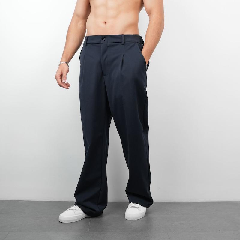 شلوار مردانه پارچه ای نیم بگ ساده پیله دار کد 200208