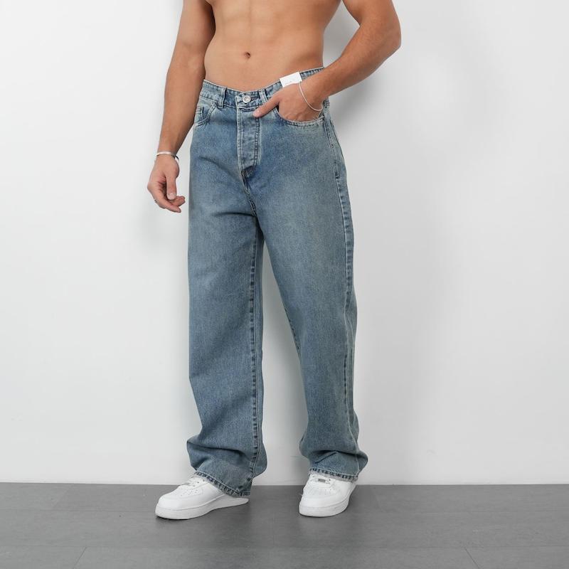 شلوار مردانه جین نیم بگ ساده کد 200214