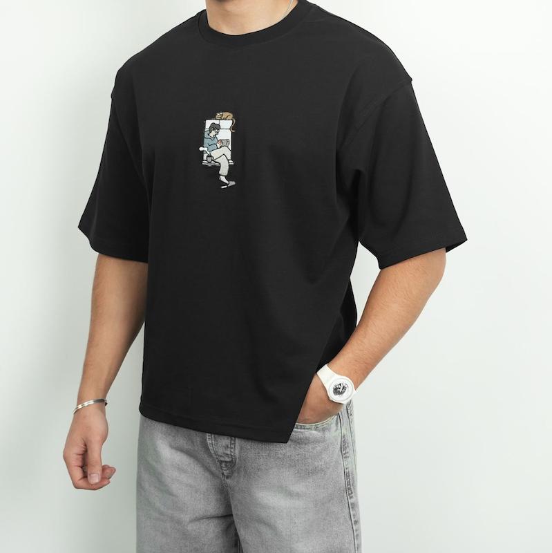 تیشرت مردانه پنبه ای اورسایز گلدوزی کد 100624