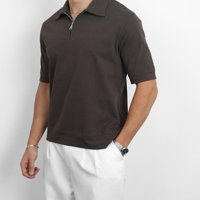 پولوشرت مردانه پنبه رگولار فیت ساده نیم زیپ کد 100625