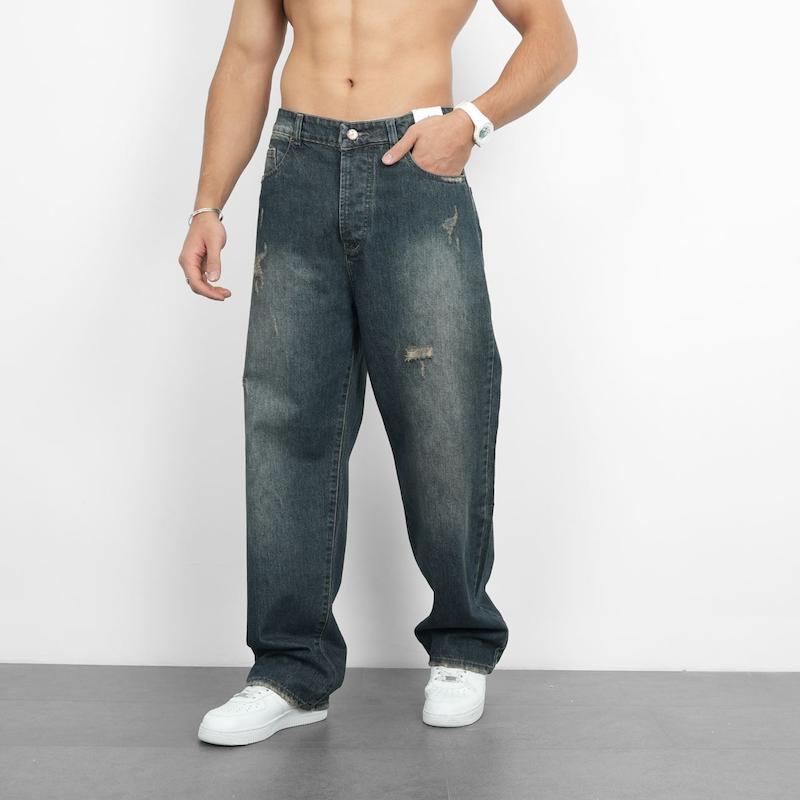 شلوار مردانه جین بگ زاپ دار کد 200234