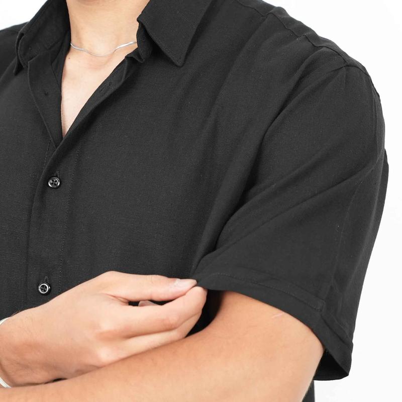 پیراهن مردانه لینن آستین کوتاه ساده کد 100721