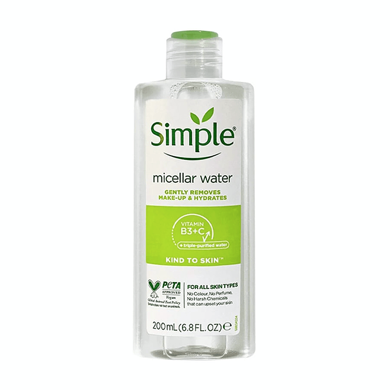 میسلار واتر سیمپل مدل انواع پوست حجم ۲۰۰ میل  اورجینال Simple micellar cleansing water - 200ml