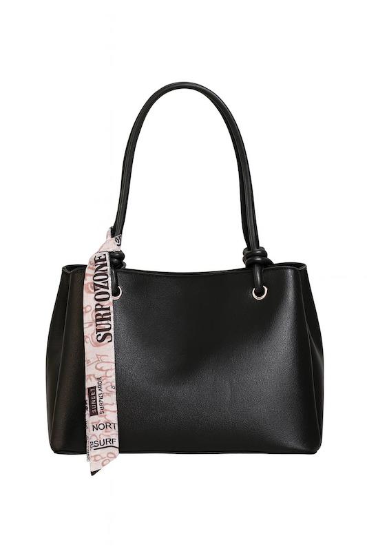 کیف شانه‌ای زنانه توت‌بگ مشکی با شال تزیینی مدل TTB-102 (رنگ مشکی)