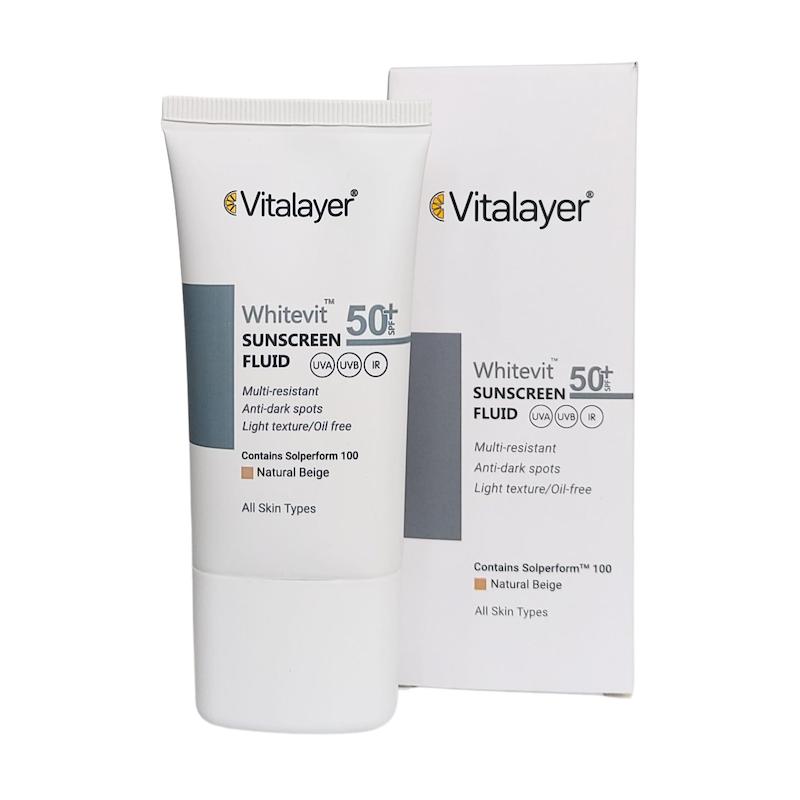 فلوئید ضدآفتاب وایت‌ویت نچرال بژ ویتالیر (Vitalayer Whitevit Sunscreen Fluid – Natural Beige)