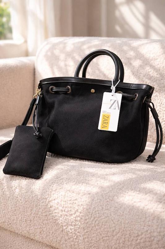 کیف جیر قهوه‌ای زارا مدل Shopper با بند قابل تنظیم