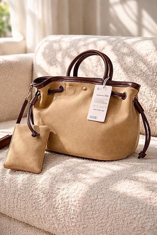 کیف جیر قهوه‌ای زارا مدل Shopper با بند قابل تنظیم