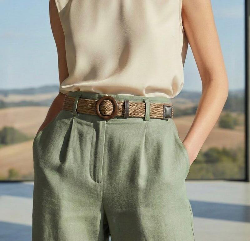کمربند کشی کنفی زنانه با سگک چوبی | استایل مینیمال و طبیعت‌گرا