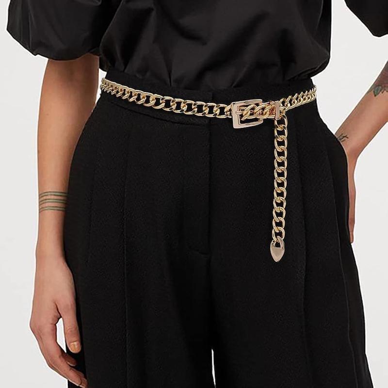 کمربند زنجیری طرح کارتیر | رنگ ثابت (طلایی و نقره‌ای)