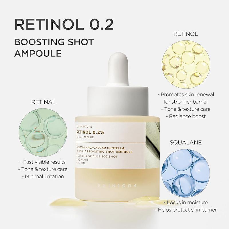 آمپول ضدچروک و جوانساز رتینول 0.2% سنتلا ماداگاسکار اسکین1004 مدل Boosting Shot