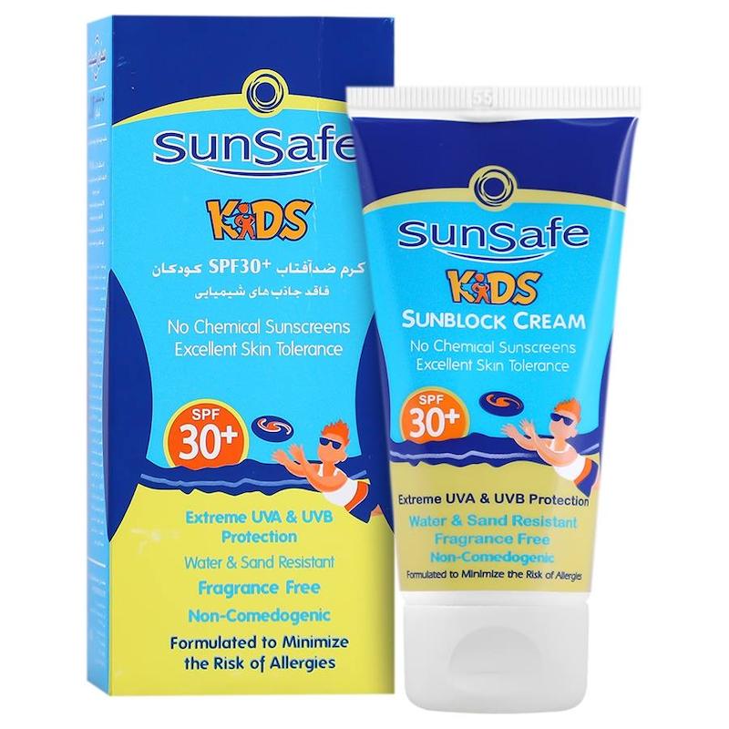 کرم ضدآفتاب کودکان سان‌سیف SPF30 (۳۰ گرم) – فاقد جاذب‌های شیمیایی