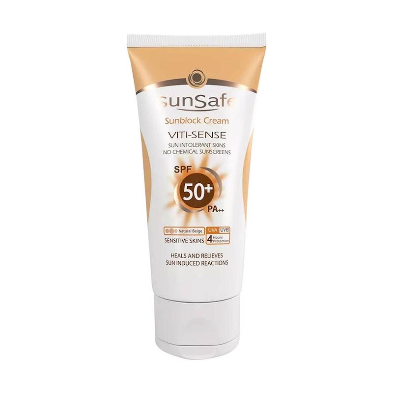 کرم ضدآفتاب فیزیکال پوست حساس  به نور خورشید سان‌سیف SPF50+ | VITI-SENSE