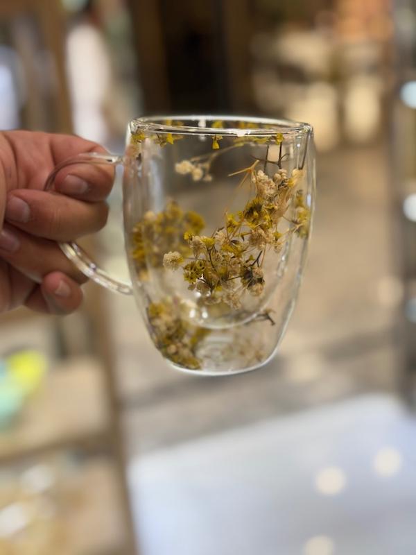 لیوان دوجداره گل‌دار پیرکس