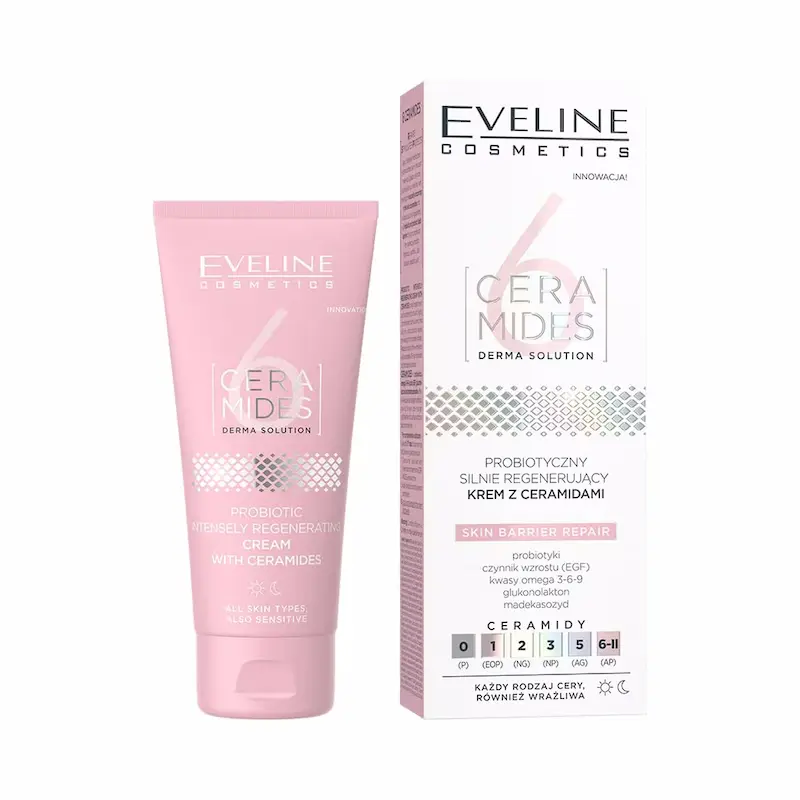 کرم ترمیم‌کننده و بازسازی‌کننده پروبیوتیک اولاین 6 Ceramides | Eveline Cosmetics 6 Ceramides Probiotic Strongly Regenerating Cream 50ml