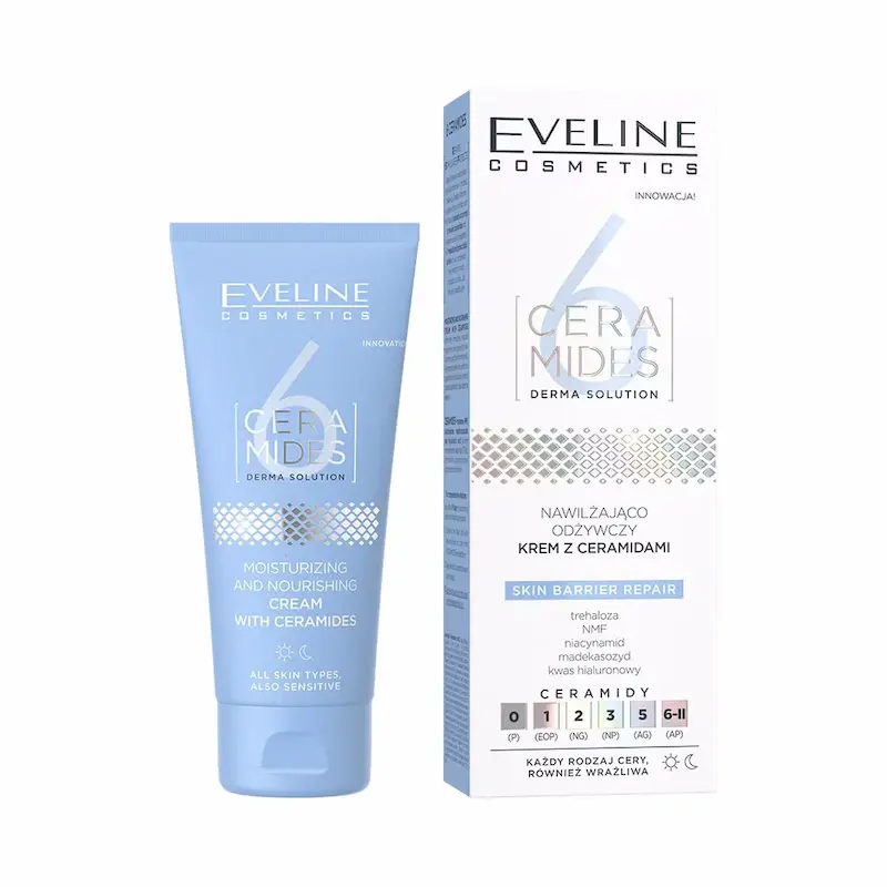 کرم مرطوب‌کننده و مغذی سرامید و نیاسینامید اولاین 6 Ceramides | Eveline 6 Ceramides Moisturizing & Nourishing Cream 50ml