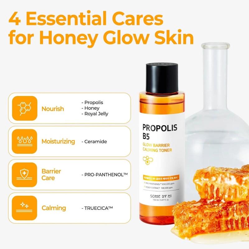     تونر تسکین‌دهنده و تقویت‌کننده سد دفاعی پوست پروپولیس، B5  Some By Mi Propolis B5 Glow Barrier Calming Toner